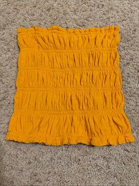 Anthropologie Raffia-Textured Smocked Strapless Top — Mango